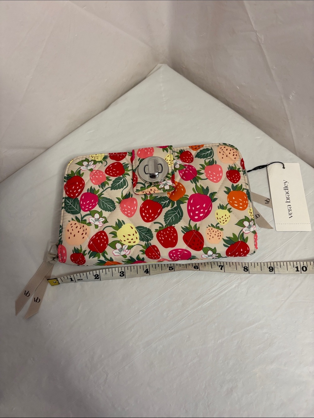 Vera Bradley Cream Strawberry Print Turn-Lock Zip Wallet — Multicolor Berries